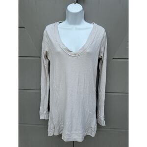 New Chaser V/Neck Long Sleeves Oatmeal Waffle Knit Thermal Long Tunic Top Sz S